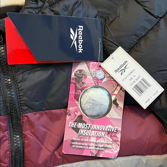 Reebok Women’s Hooded Puffer Jacket - Black, Burgundy, Light Gray - Picture 7 of 7